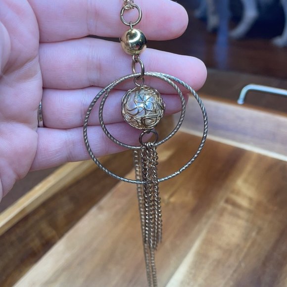 Double Hoop Tassel Long Boho Chain Necklace - Picture 8 of 9